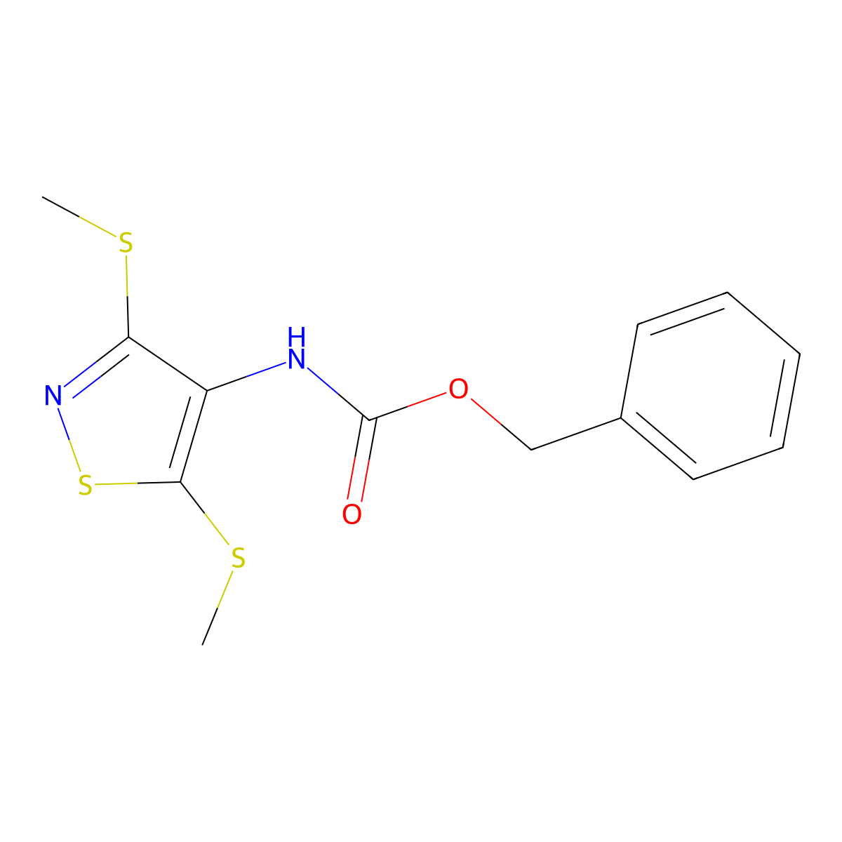 Benzyl [3,5-bis(methylsulfanyl)-1,2-thiazol-4-yl]carbamate molecular structure, CAS 37572-41-1