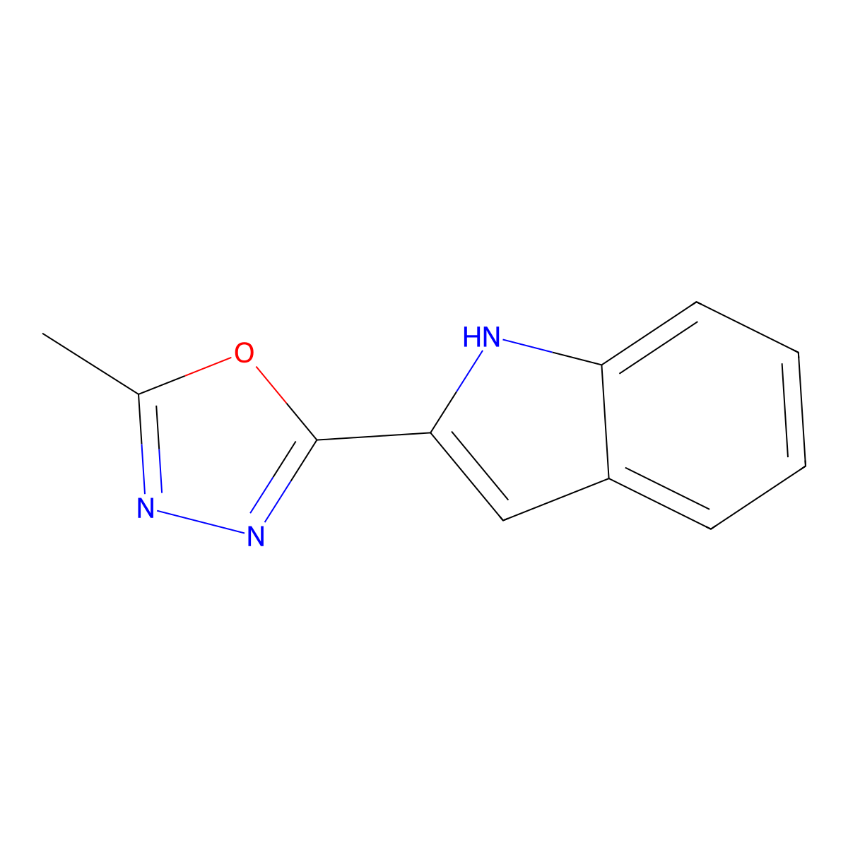 2-(5-methyl-1,3,4-oxadiazol-2-yl)-1H-indole molecular structure, CAS 37574-80-4