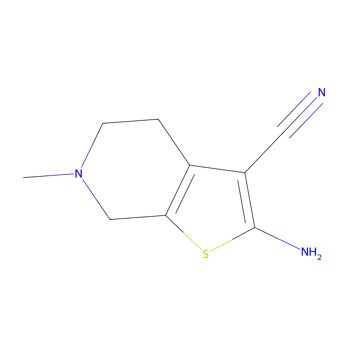 2-Amino-6-methyl-4,5,6,7-tetrahydrothieno(2,3-c)pyridine-3-carbonitrile molecular structure, CAS 37578-06-6