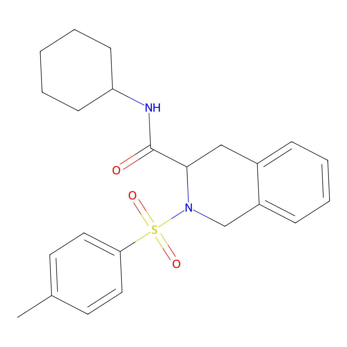 N-cyclohexyl-2-(4-methylbenzenesulfonyl)-1,2,3,4-tetrahydroisoquinoline-3-carboxamide molecular structure, CAS 375807-46-8