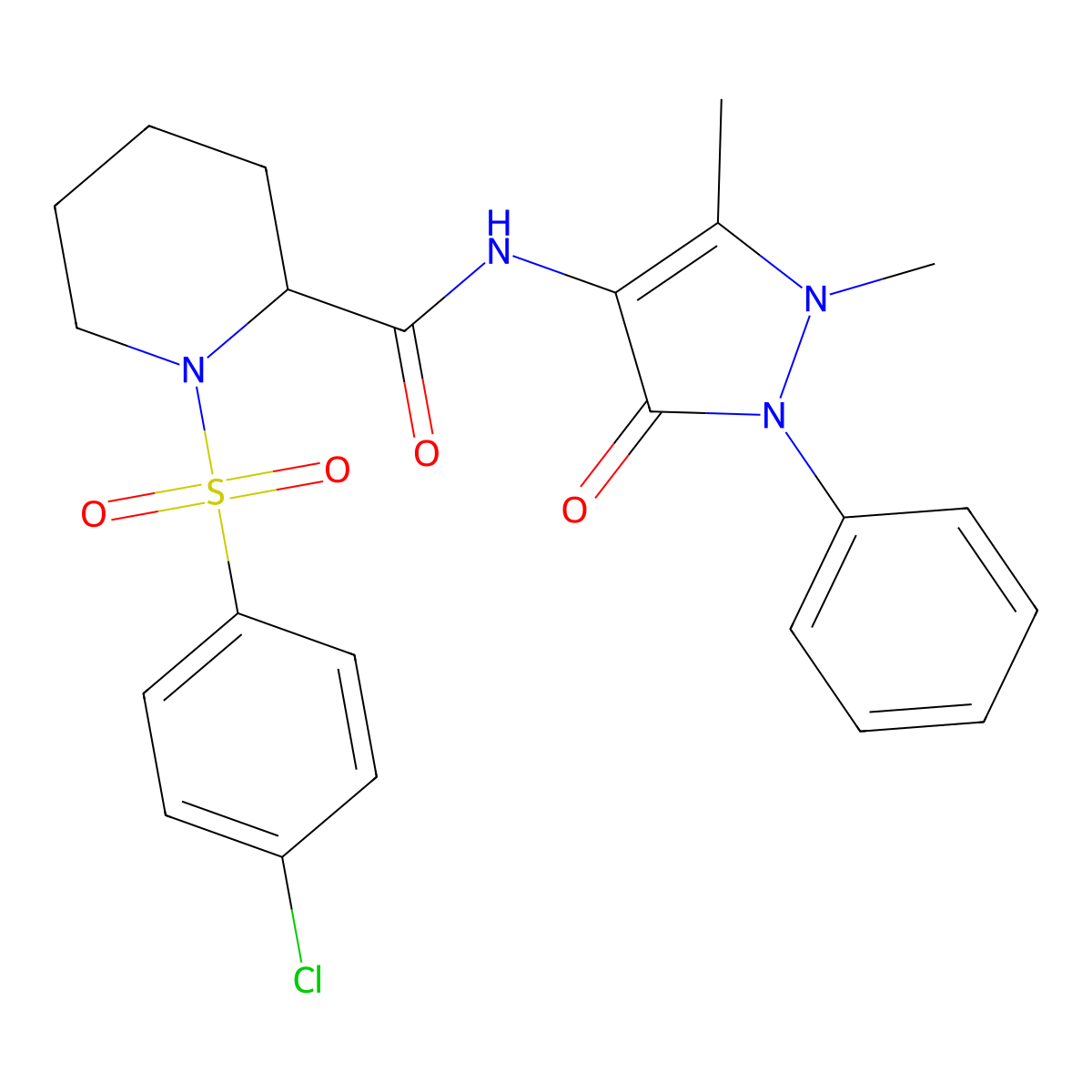 1-((4-chlorophenyl)sulfonyl)-N-(1,5-dimethyl-3-oxo-2-phenyl-2,3-dihydro-1H-pyrazol-4-yl)piperidine-2-carboxamide molecular structure, CAS 375807-85-5