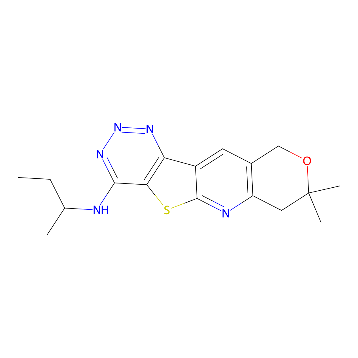 N-(sec-butyl)-8,8-dimethyl-8,10-dihydro-7H-pyrano[3'',4'':5',6']pyrido[3',2':4,5]thieno[3,2-d][1,2,3]triazin-4-amine molecular structure, CAS 375827-95-5