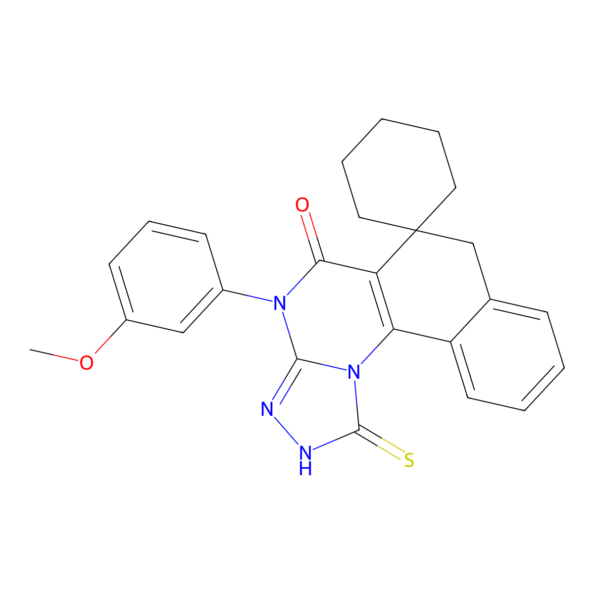 1-mercapto-4-(3-methoxyphenyl)-4H-spiro[benzo[h][1,2,4]triazolo[4,3-a]quinazoline-6,1'-cyclohexan]-5(7H)-one molecular structure, CAS 375828-05-0