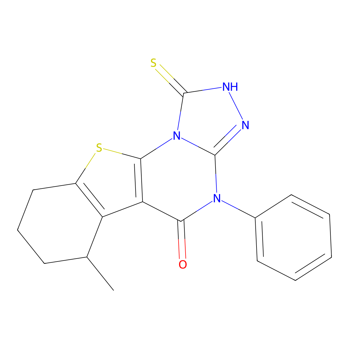 1-mercapto-6-methyl-4-phenyl-6,7,8,9-tetrahydrobenzo[4,5]thieno[3,2-e][1,2,4]triazolo[4,3-a]pyrimidin-5(4H)-one molecular structure, CAS 375828-18-5