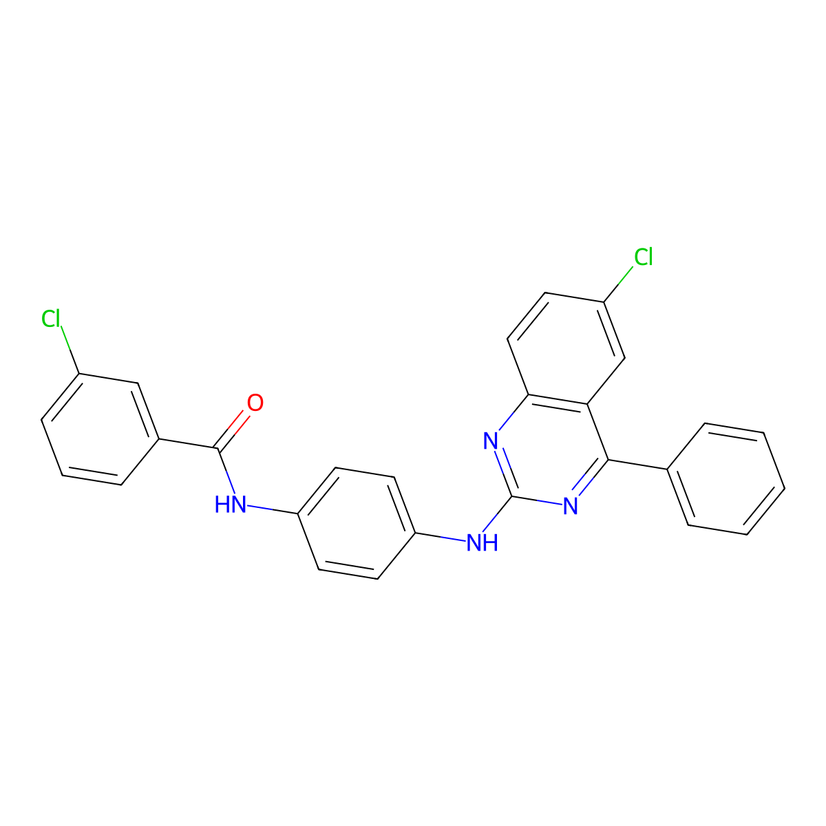 3-chloro-N-(4-((6-chloro-4-phenylquinazolin-2-yl)amino)phenyl)benzamide molecular structure, CAS 375828-33-4
