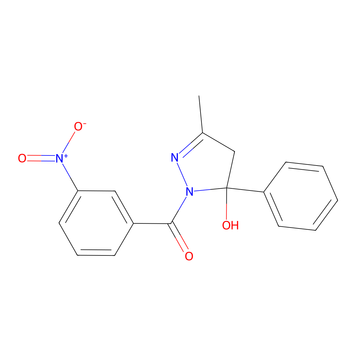 (5-hydroxy-3-methyl-5-phenyl-4H-pyrazol-1-yl)-(3-nitrophenyl)methanone molecular structure, CAS 375828-86-7