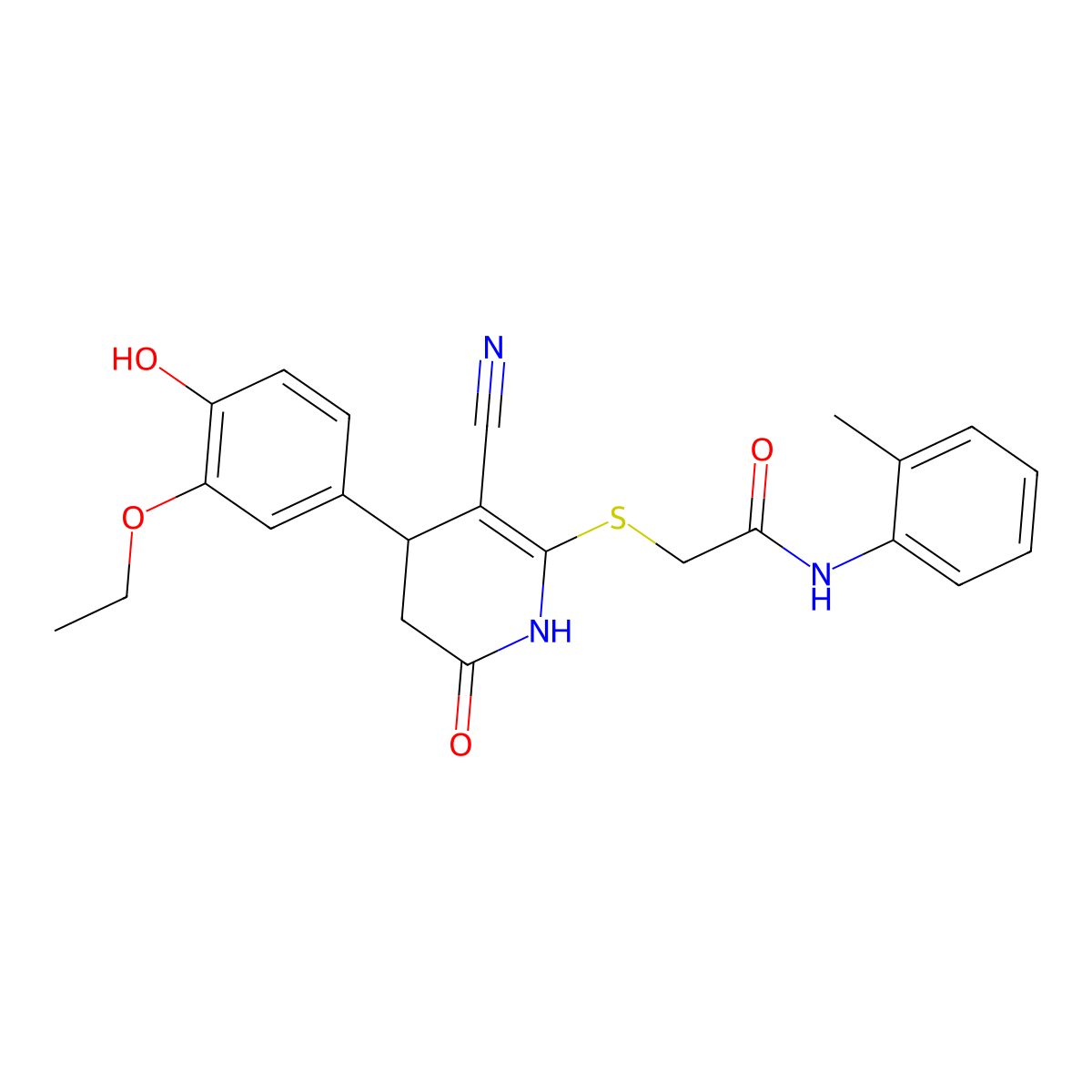 2-{[3-cyano-4-(3-ethoxy-4-hydroxyphenyl)-6-oxo-1,4,5,6-tetrahydropyridin-2-yl]sulfanyl}-N-(2-methylphenyl)acetamide molecular structure, CAS 375829-21-3