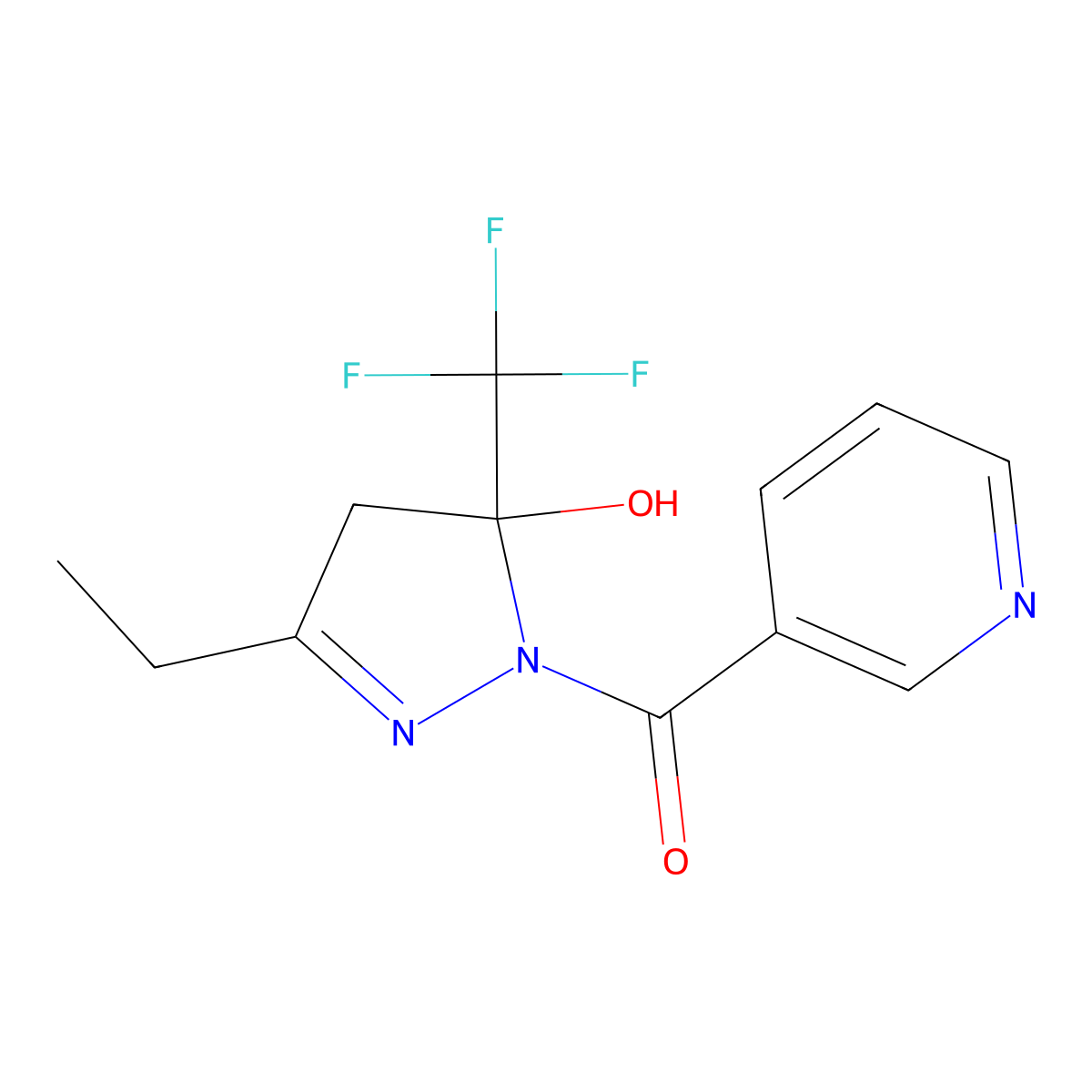 [3-ethyl-5-hydroxy-5-(trifluoromethyl)-4H-pyrazol-1-yl]-pyridin-3-ylmethanone molecular structure, CAS 375829-45-1