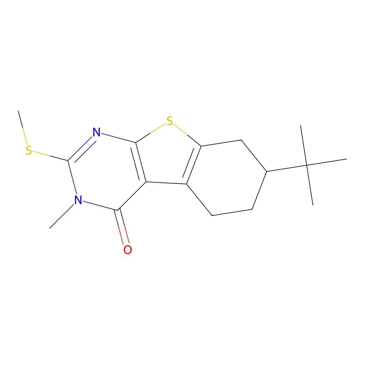 7-Tert-butyl-3-methyl-2-methylsulfanyl-5,6,7,8-tetrahydro-[1]benzothiolo[2,3-d]pyrimidin-4-one molecular structure, CAS 375829-63-3