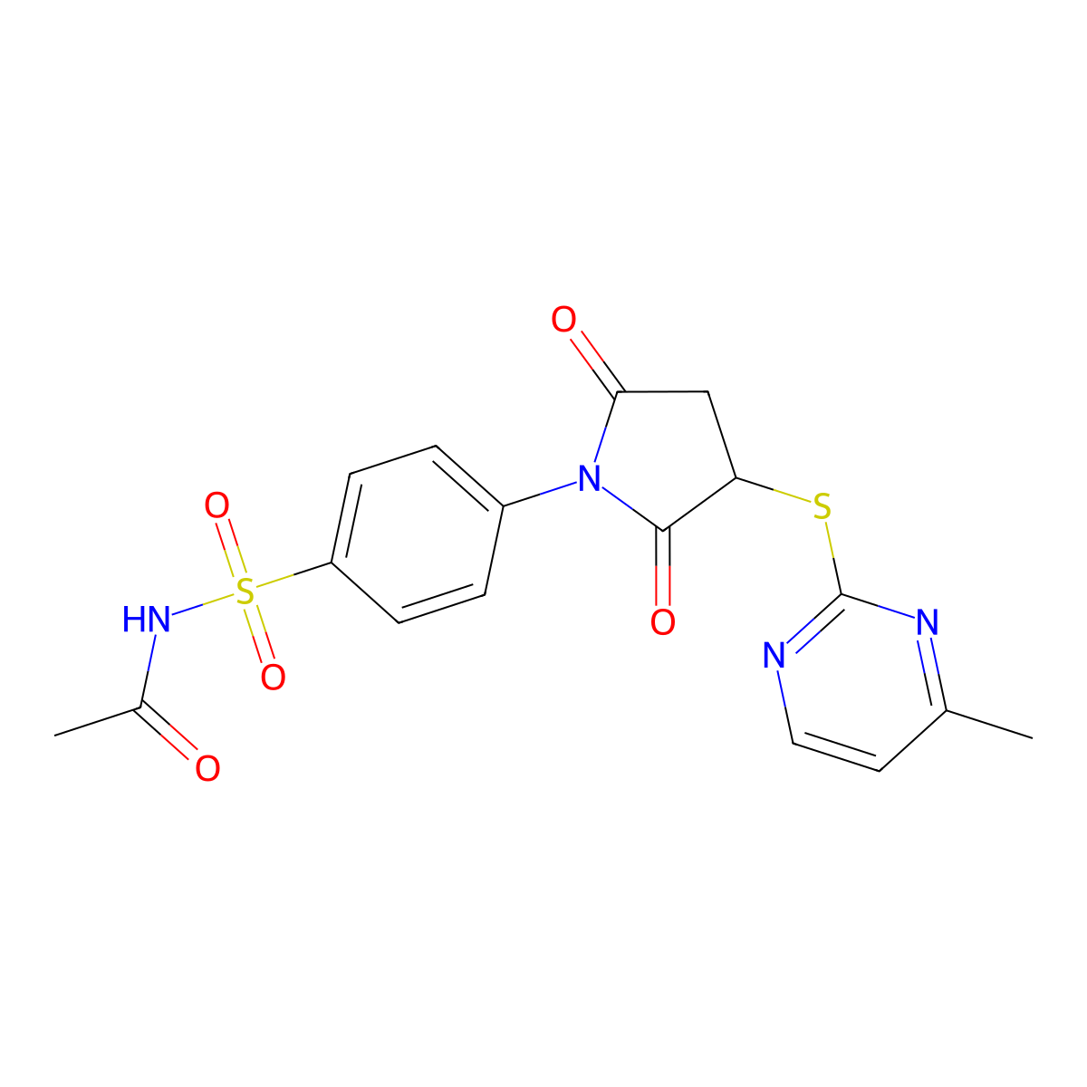 N-(4-{3-[(4-methylpyrimidin-2-yl)sulfanyl]-2,5-dioxopyrrolidin-1-yl}benzenesulfonyl)acetamide molecular structure, CAS 375830-26-5
