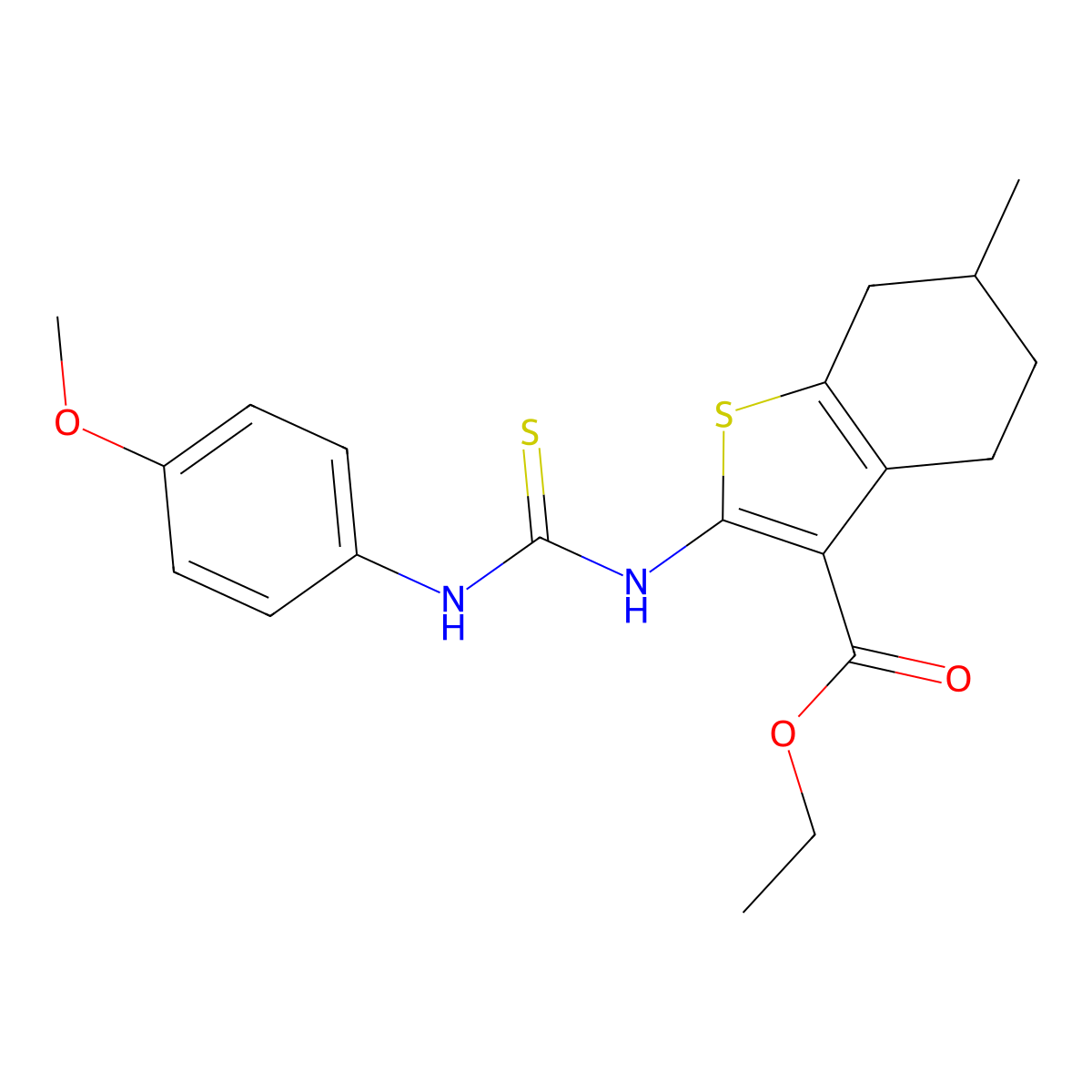 Ethyl 2-[(4-methoxyphenyl)carbamothioylamino]-6-methyl-4,5,6,7-tetrahydro-1-benzothiophene-3-carboxylate molecular structure, CAS 375830-49-2