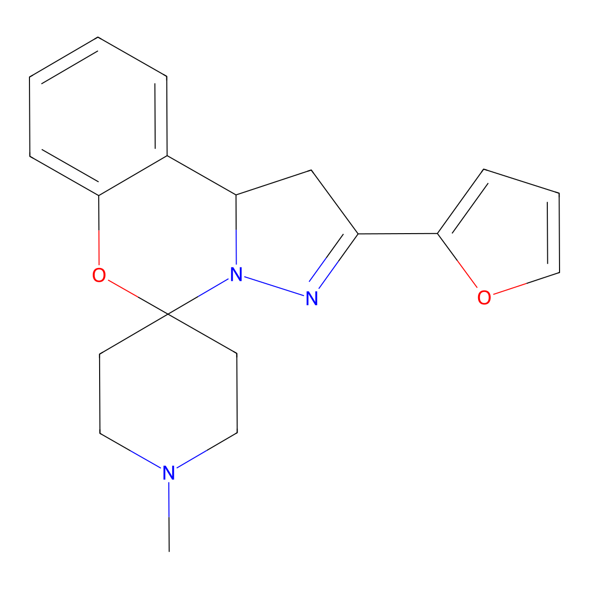 2-(Furan-2-yl)-1'-methyl-1,10b-dihydrospiro[benzo[e]pyrazolo[1,5-c][1,3]oxazine-5,4'-piperidine] molecular structure, CAS 375831-05-3