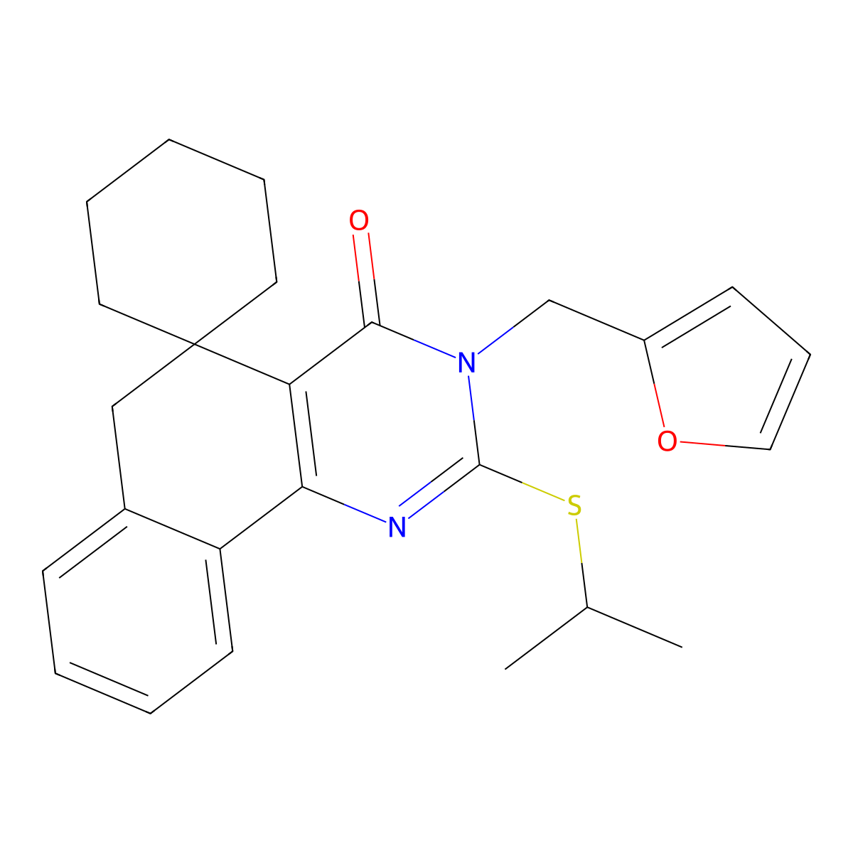3-(furan-2-ylmethyl)-2-propan-2-ylsulfanylspiro[6H-benzo[h]quinazoline-5,1'-cyclohexane]-4-one molecular structure, CAS 375831-35-9