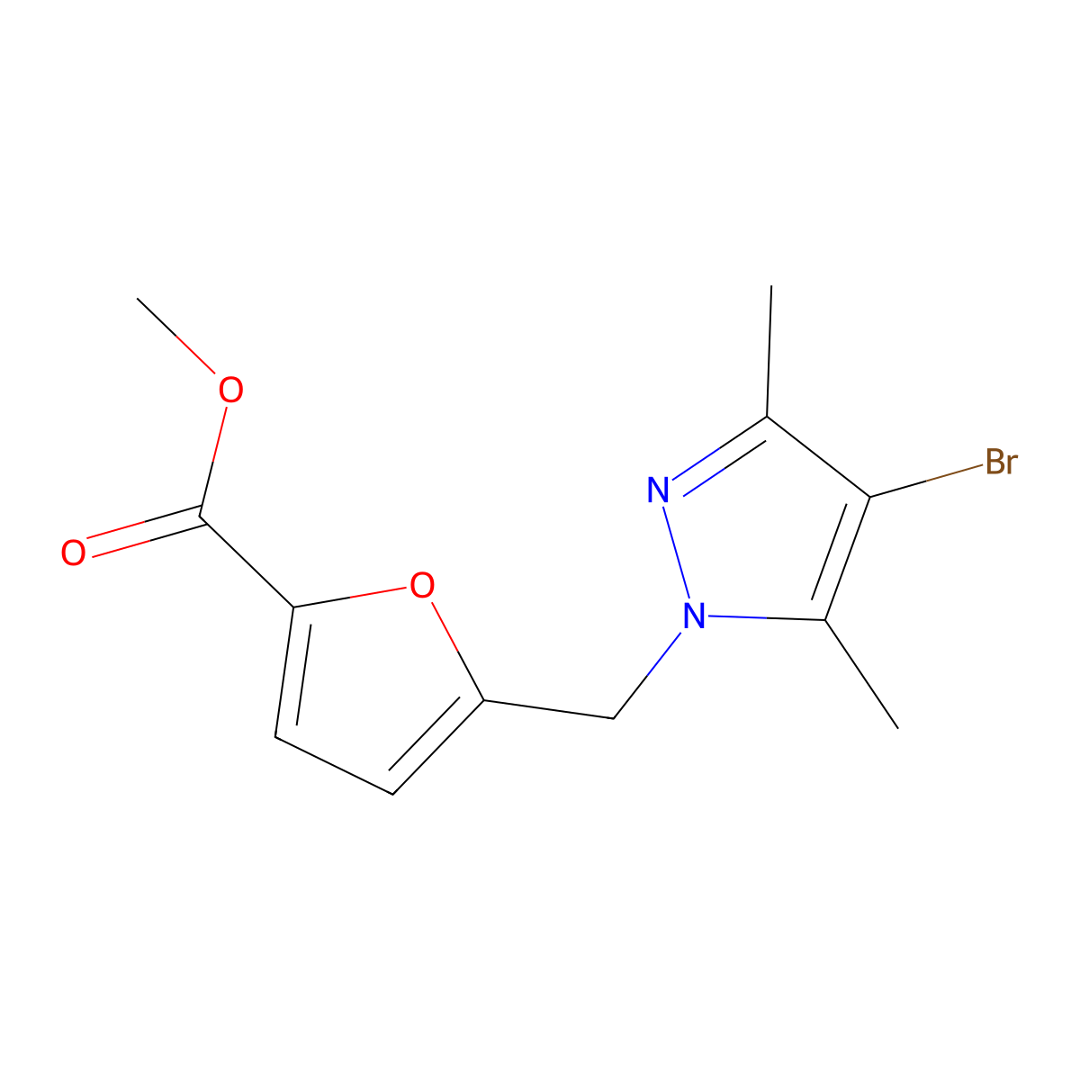 methyl 5-[(4-bromo-3,5-dimethyl-1H-pyrazol-1-yl)methyl]-2-furoate molecular structure, CAS 375831-92-8