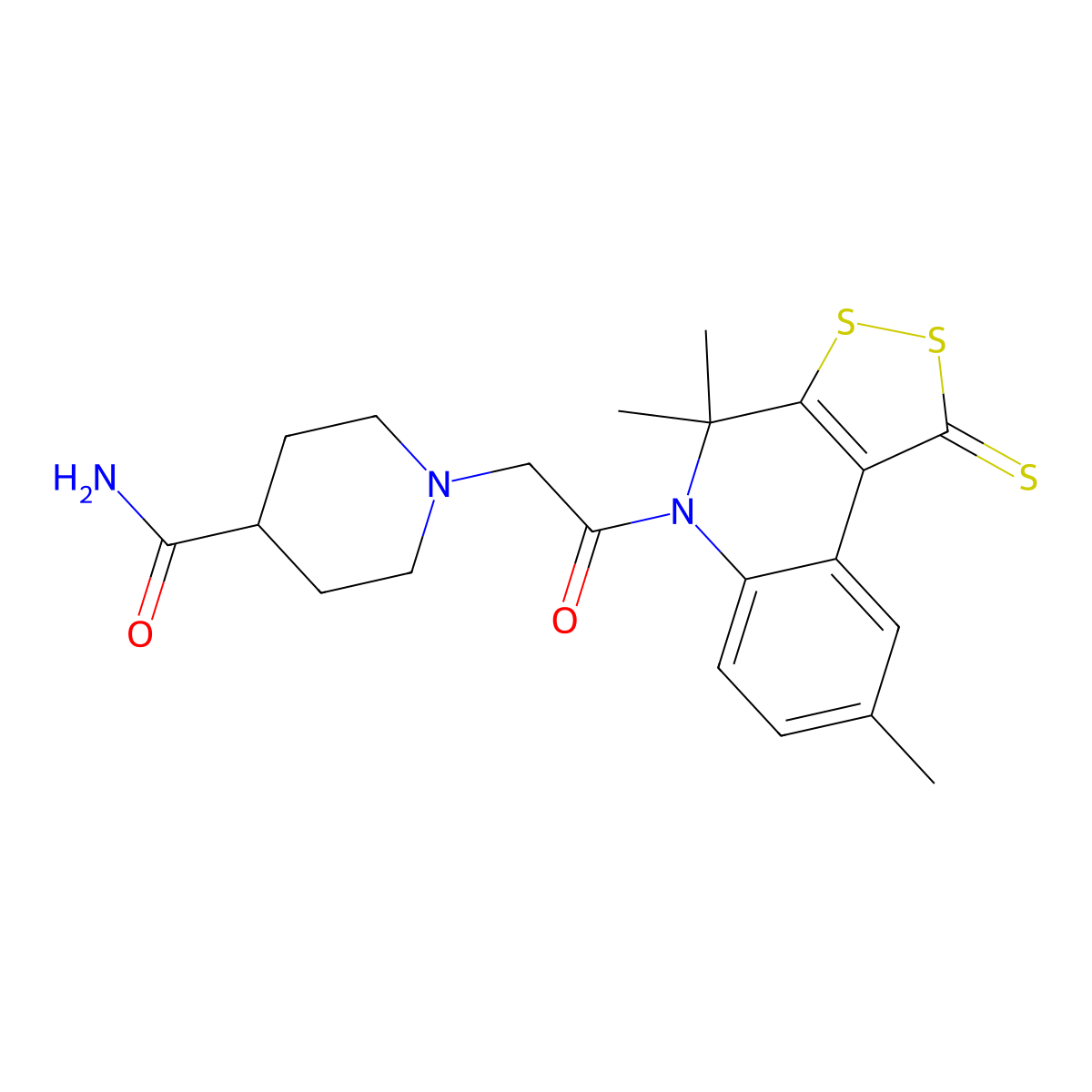 1-[2-Oxo-2-(4,4,8-trimethyl-1-sulfanylidenedithiolo[3,4-c]quinolin-5-yl)ethyl]piperidine-4-carboxamide molecular structure, CAS 375832-29-4