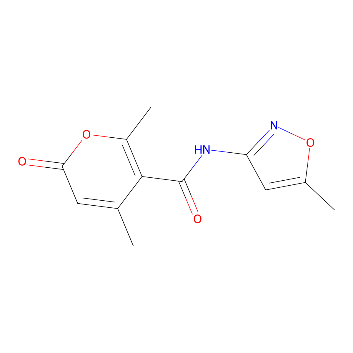 4,6-dimethyl-N-(5-methyl-1,2-oxazol-3-yl)-2-oxo-2H-pyran-5-carboxamide molecular structure, CAS 375832-37-4