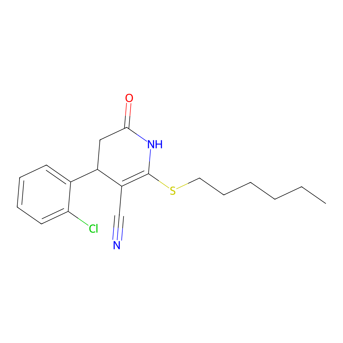 4-(2-Chlorophenyl)-2-(hexylthio)-6-oxo-1,4,5,6-tetrahydropyridine-3-carbonitrile molecular structure, CAS 375832-47-6