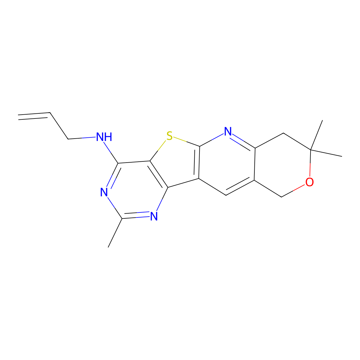 N-allyl-2,8,8-trimethyl-8,10-dihydro-7H-pyrano[3'',4'':5',6']pyrido[3',2':4,5]thieno[3,2-d]pyrimidin-4-amine molecular structure, CAS 375832-64-7