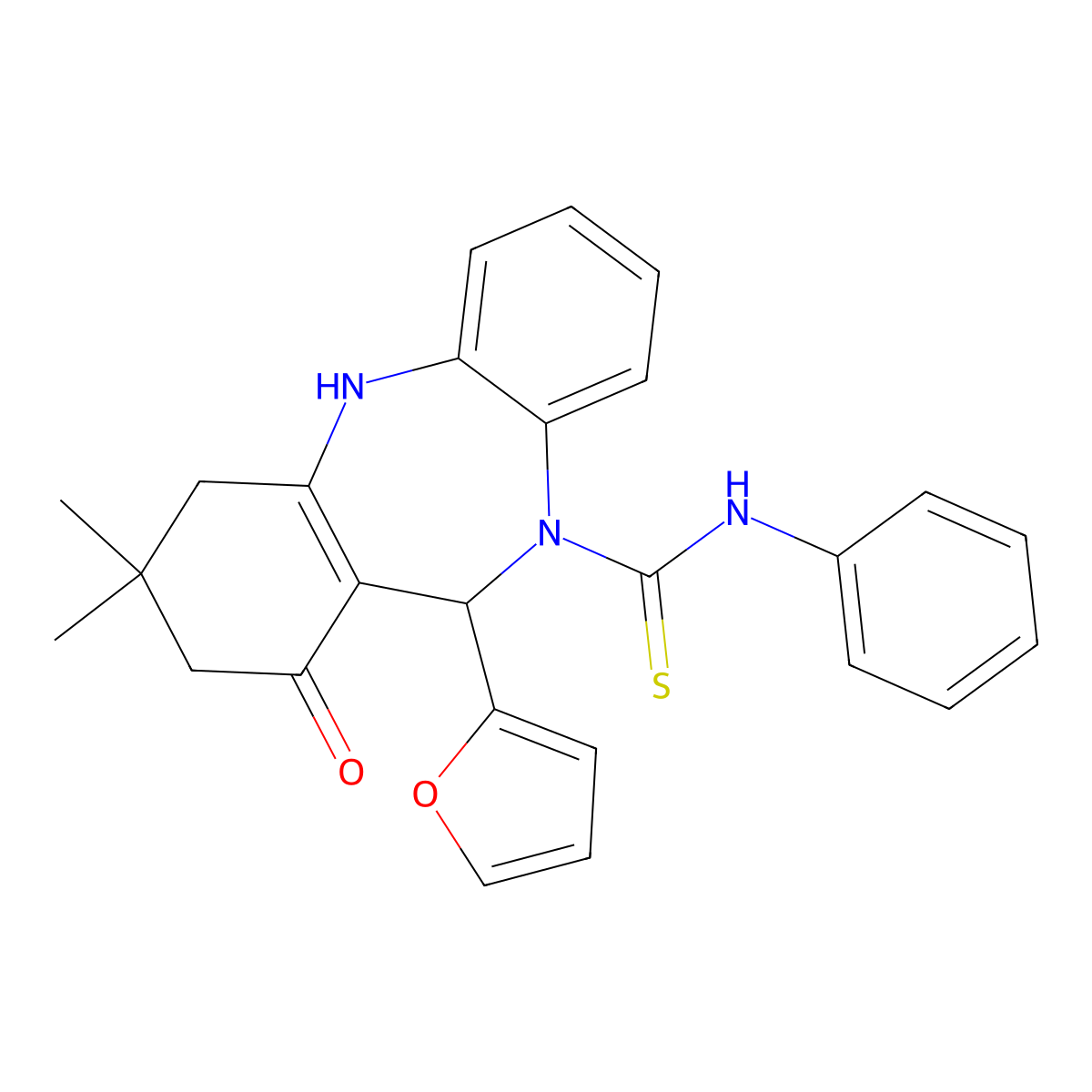6-(furan-2-yl)-9,9-dimethyl-7-oxo-N-phenyl-6,8,10,11-tetrahydrobenzo[b][1,4]benzodiazepine-5-carbothioamide molecular structure, CAS 375832-73-8