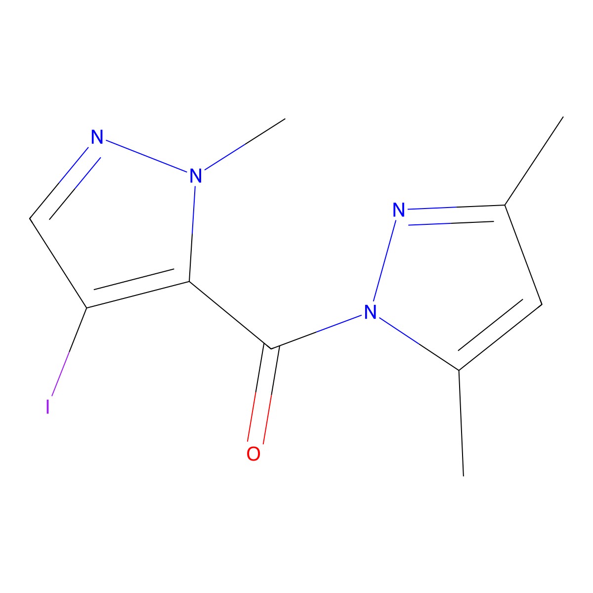 (3,5-Dimethylpyrazol-1-yl)-(4-iodo-2-methylpyrazol-3-yl)methanone molecular structure, CAS 375832-87-4