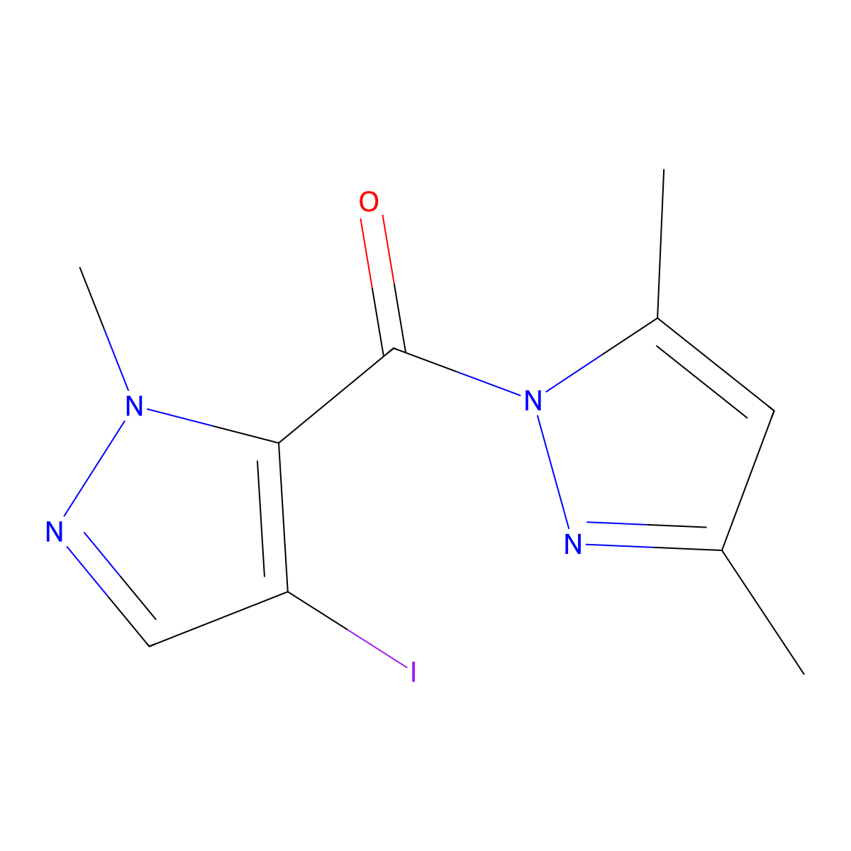 (3,5-Dimethylpyrazol-1-yl)-(4-iodo-2-methylpyrazol-3-yl)methanone molecular structure, CAS 375832-87-4