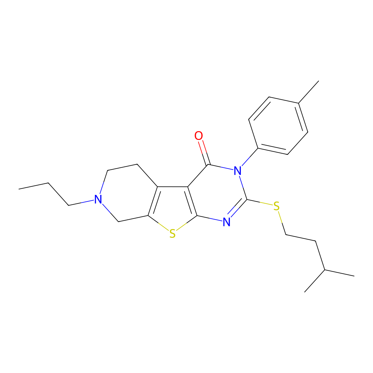 2-(3-methylbutylsulfanyl)-3-(4-methylphenyl)-7-propyl-6,8-dihydro-5H-pyrido[2,3]thieno[2,4-b]pyrimidin-4-one molecular structure, CAS 375834-71-2