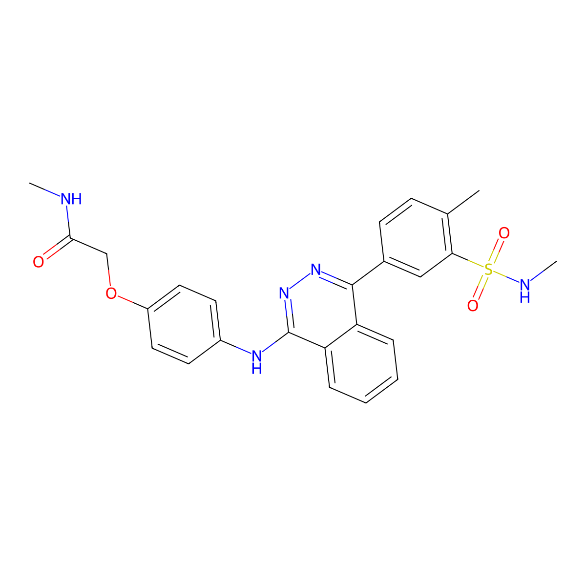 N-methyl-2-[4-({4-[4-methyl-3-(methylsulfamoyl)phenyl]phthalazin-1-yl}amino)phenoxy]acetamide molecular structure, CAS 375835-00-0
