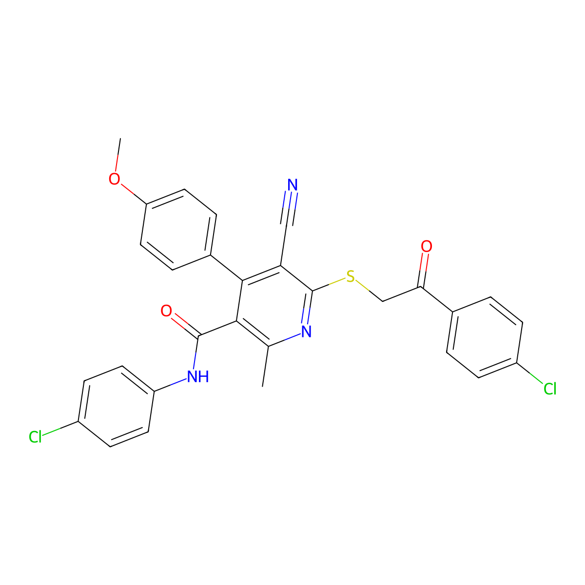N-(4-chlorophenyl)-6-{[2-(4-chlorophenyl)-2-oxoethyl]sulfanyl}-5-cyano-4-(4-methoxyphenyl)-2-methylpyridine-3-carboxamide molecular structure, CAS 375835-02-2