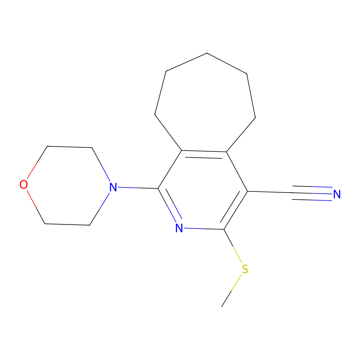 3-methylsulfanyl-1-morpholin-4-yl-6,7,8,9-tetrahydro-5H-cyclohepta[c]pyridine-4-carbonitrile molecular structure, CAS 375835-70-4