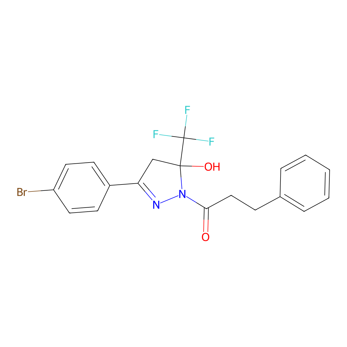 1-[3-(4-bromophenyl)-5-hydroxy-5-(trifluoromethyl)-4H-pyrazol-1-yl]-3-phenylpropan-1-one molecular structure, CAS 375836-49-0