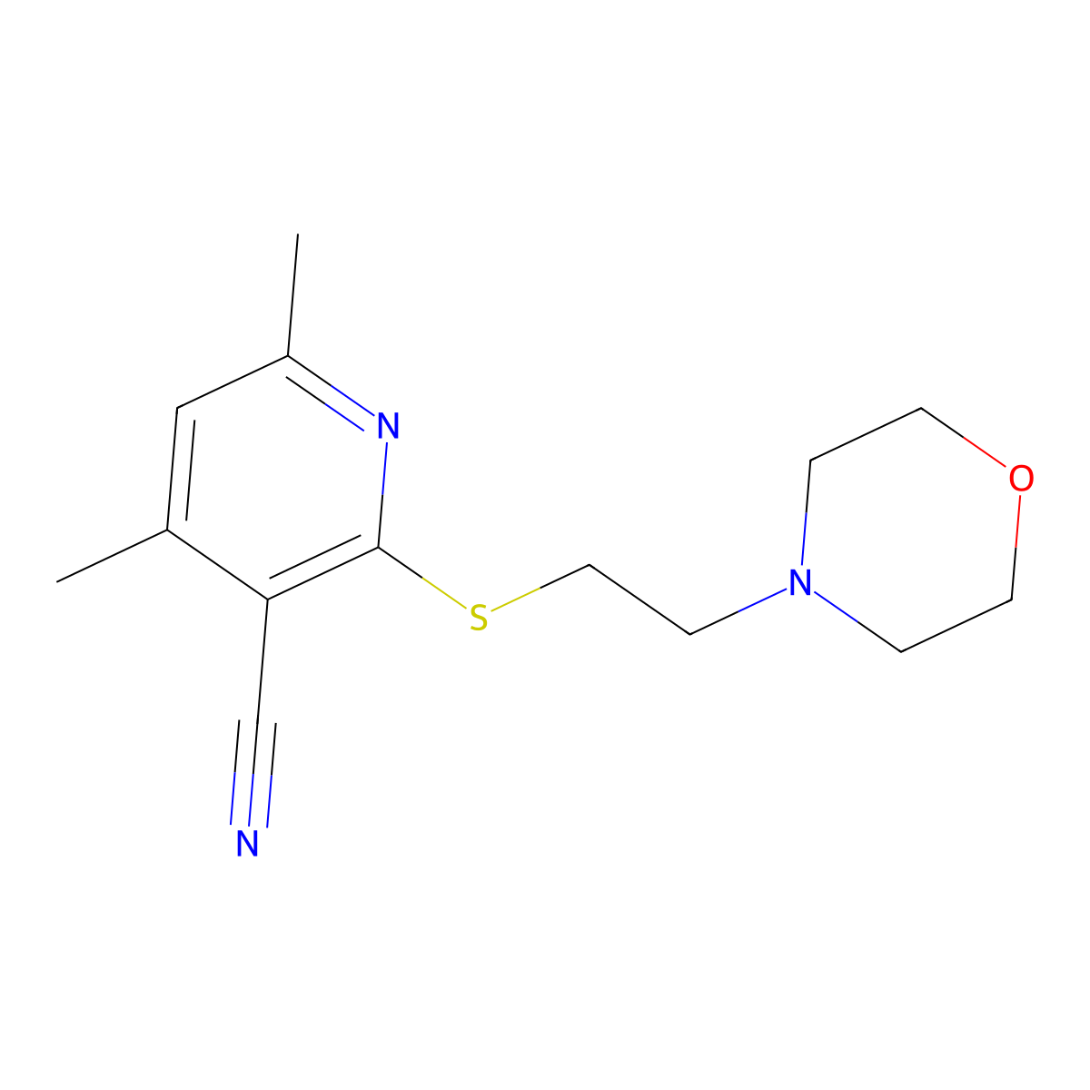 4,6-Dimethyl-2-(2-morpholin-4-ylethylsulfanyl)pyridine-3-carbonitrile molecular structure, CAS 375836-60-5