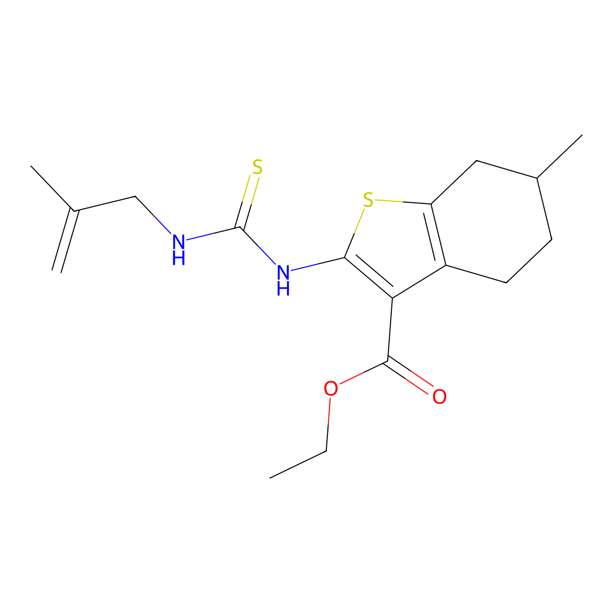 Ethyl 6-methyl-2-(2-methylprop-2-enylcarbamothioylamino)-4,5,6,7-tetrahydro-1-benzothiophene-3-carboxylate molecular structure, CAS 375836-70-7