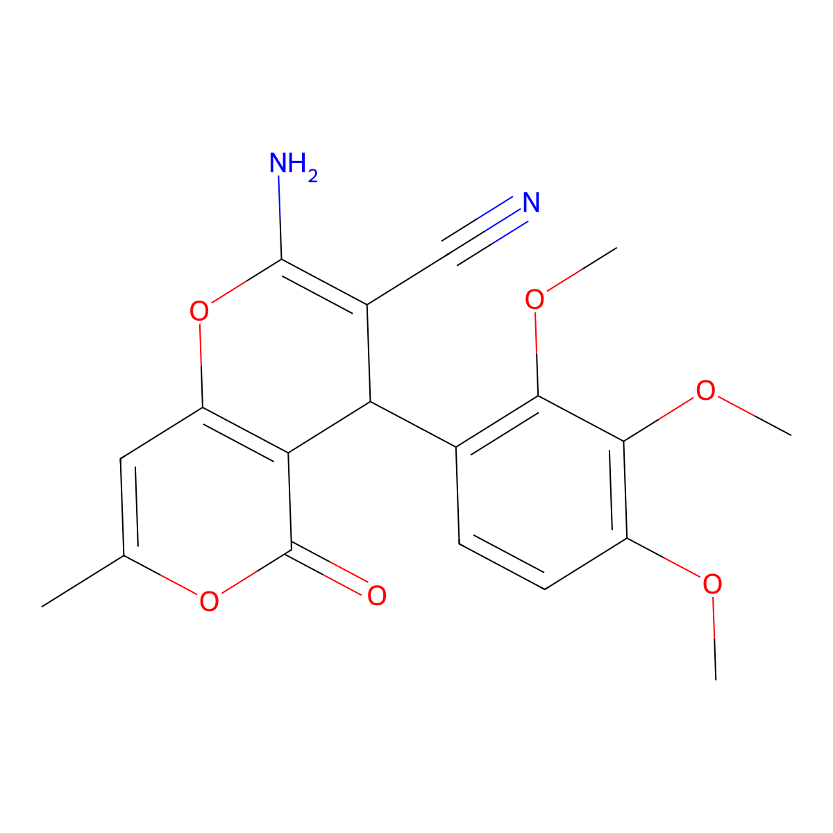 2-amino-7-methyl-5-oxo-4-(2,3,4-trimethoxyphenyl)-4H-pyrano[3,2-c]pyran-3-carbonitrile molecular structure, CAS 375837-68-6