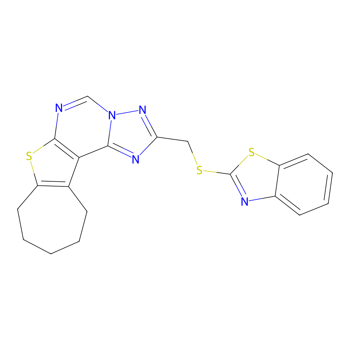 2-((benzo[d]thiazol-2-ylthio)methyl)-9,10,11,12-tetrahydro-8H-cyclohepta[4,5]thieno[3,2-e][1,2,4]triazolo[1,5-c]pyrimidine molecular structure, CAS 375838-05-4