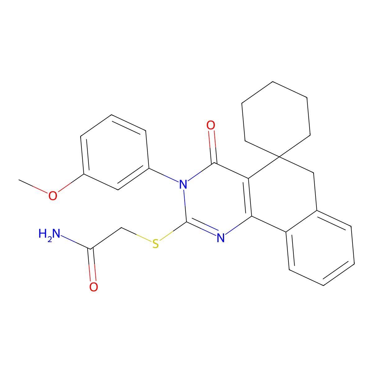 2-[3-(3-methoxyphenyl)-4-oxospiro[6H-benzo[h]quinazoline-5,1'-cyclohexane]-2-yl]sulfanylacetamide molecular structure, CAS 375838-08-7