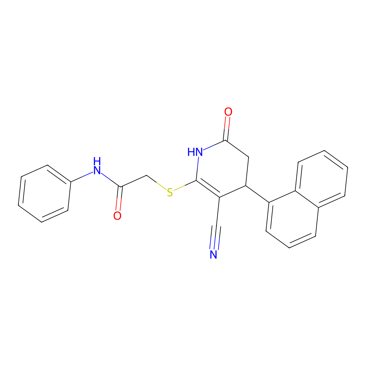 2-((3-cyano-4-(naphthalen-1-yl)-6-oxo-1,4,5,6-tetrahydropyridin-2-yl)thio)-N-phenylacetamide molecular structure, CAS 375838-28-1