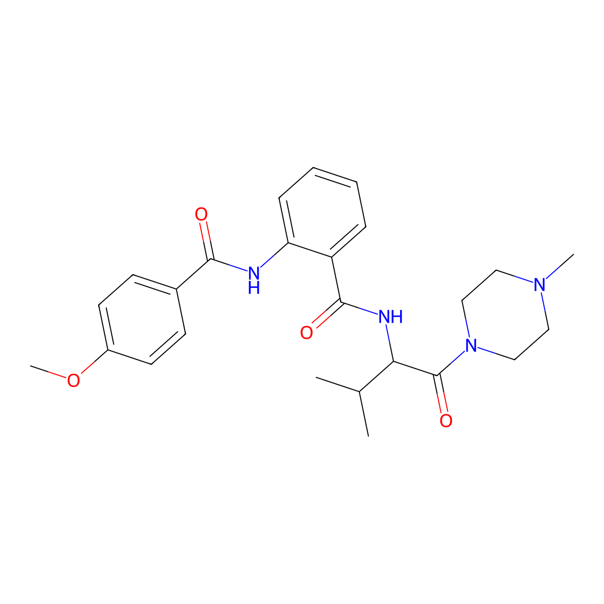 2-[(4-methoxybenzoyl)amino]-N-[3-methyl-1-(4-methylpiperazin-1-yl)-1-oxobutan-2-yl]benzamide molecular structure, CAS 375838-52-1