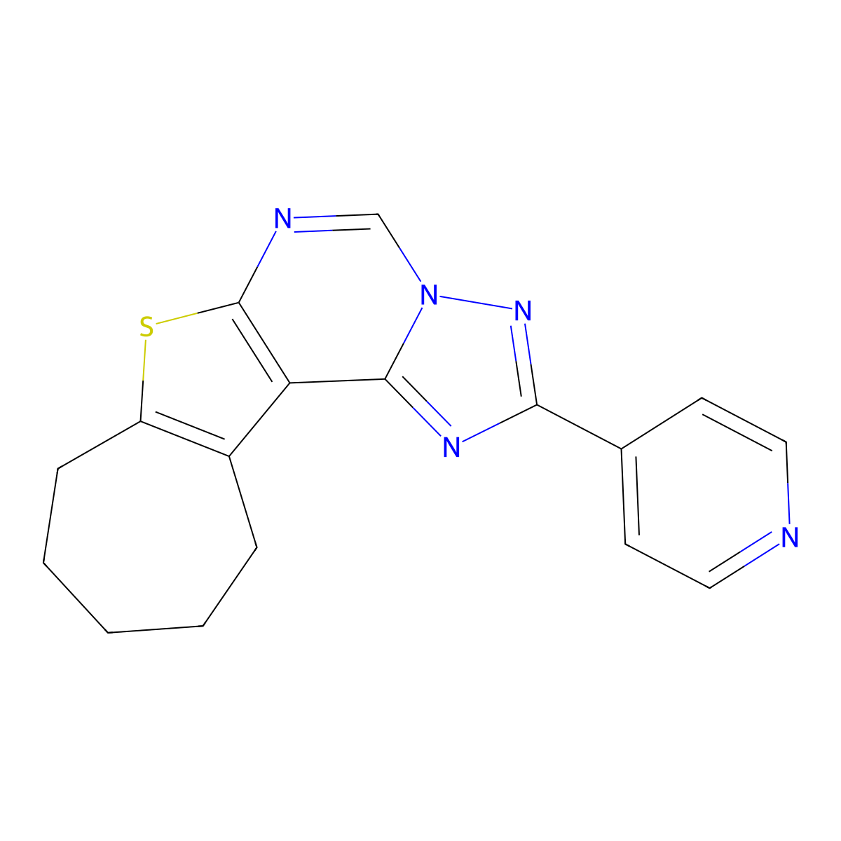 2-(pyridin-4-yl)-9,10,11,12-tetrahydro-8H-cyclohepta[4,5]thieno[3,2-e][1,2,4]triazolo[1,5-c]pyrimidine molecular structure, CAS 375838-62-3