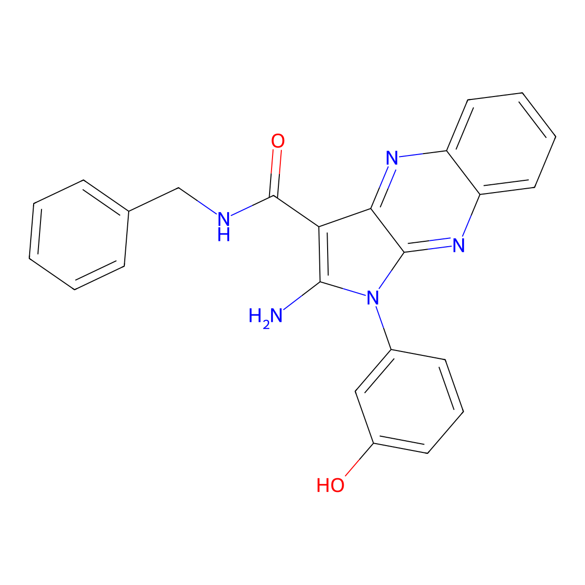 2-amino-N-benzyl-1-(3-hydroxyphenyl)-1H-pyrrolo[2,3-b]quinoxaline-3-carboxamide molecular structure, CAS 375838-82-7
