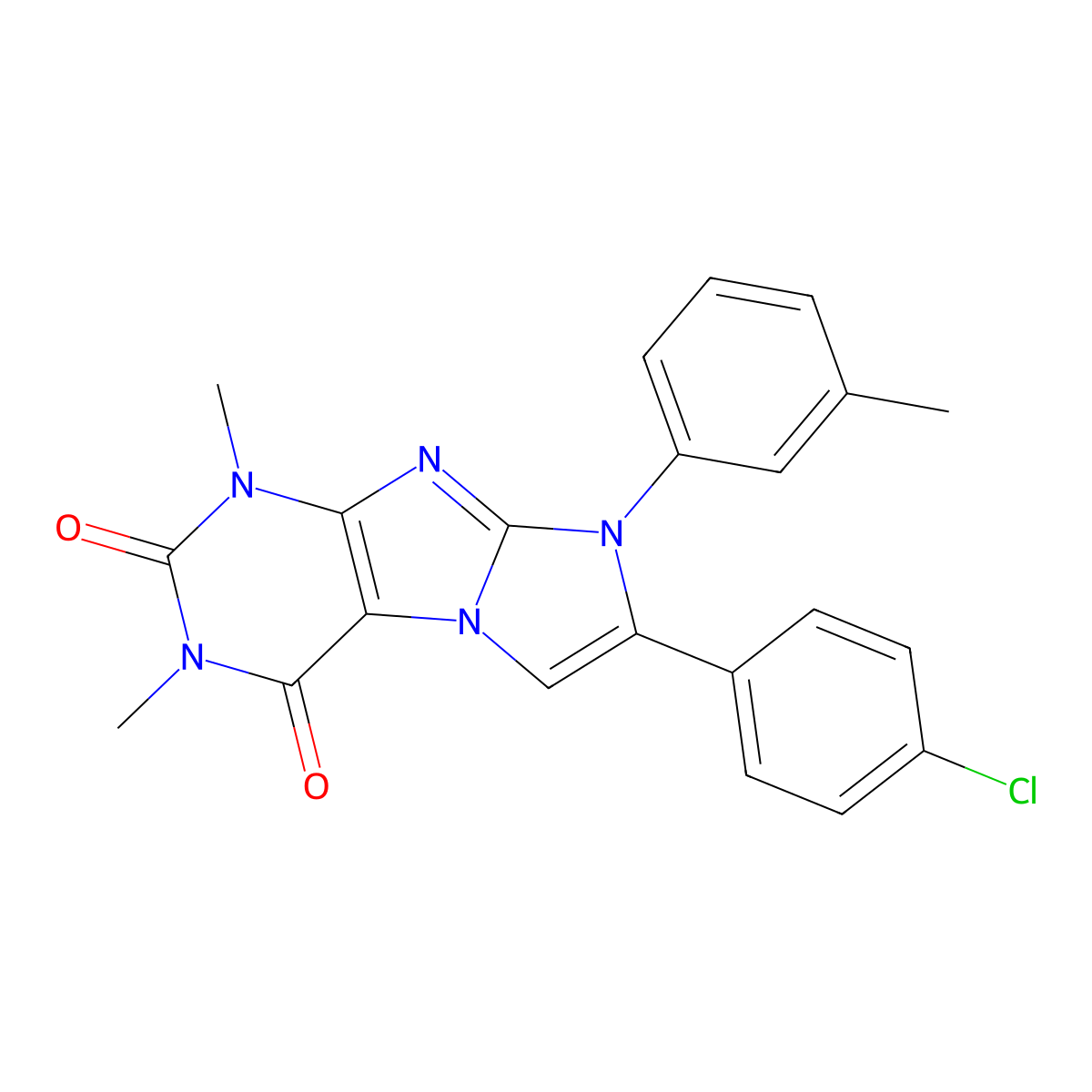 7-(4-chlorophenyl)-1,3-dimethyl-8-(3-methylphenyl)-1H-imidazo[2,1-f]purine-2,4(3H,8H)-dione molecular structure, CAS 375839-07-9