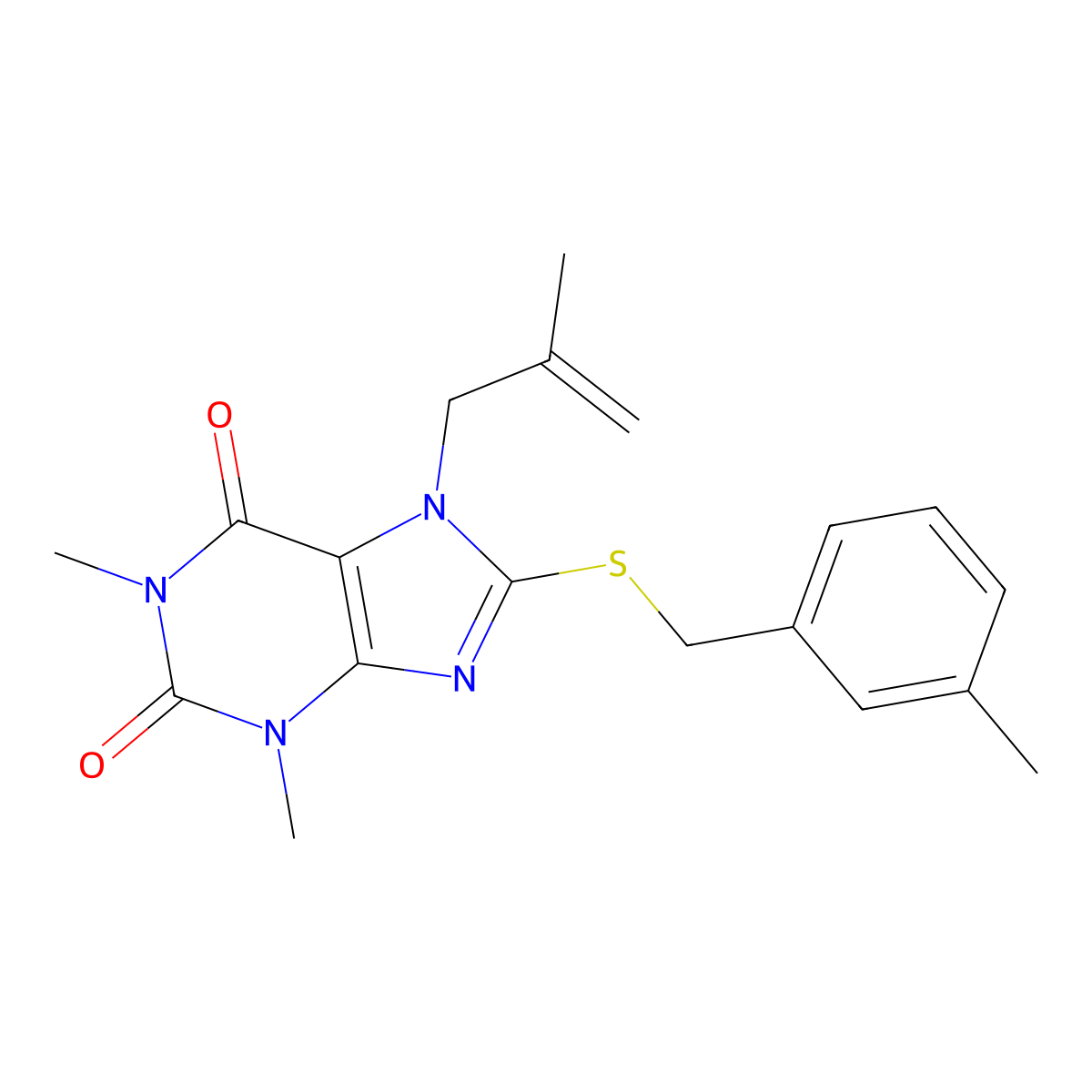 1,3-Dimethyl-8-[(3-methylbenzyl)sulfanyl]-7-(2-methyl-2-propenyl)-3,7-dihydro-1H-purine-2,6-dione molecular structure, CAS 375840-33-8