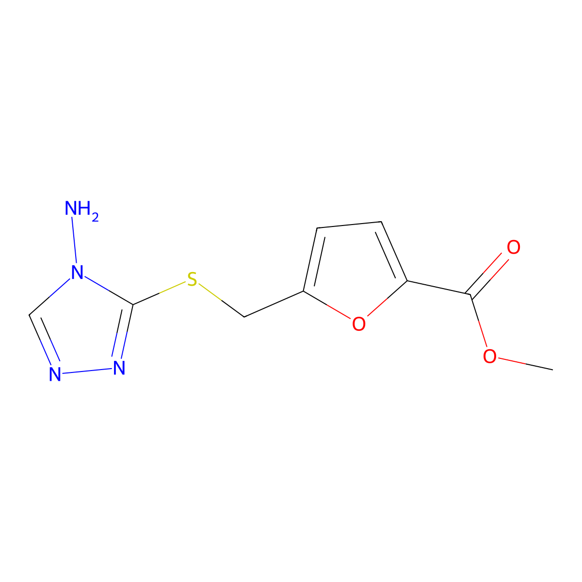 methyl 5-{[(4-amino-4H-1,2,4-triazol-3-yl)sulfanyl]methyl}furan-2-carboxylate molecular structure, CAS 375840-45-2