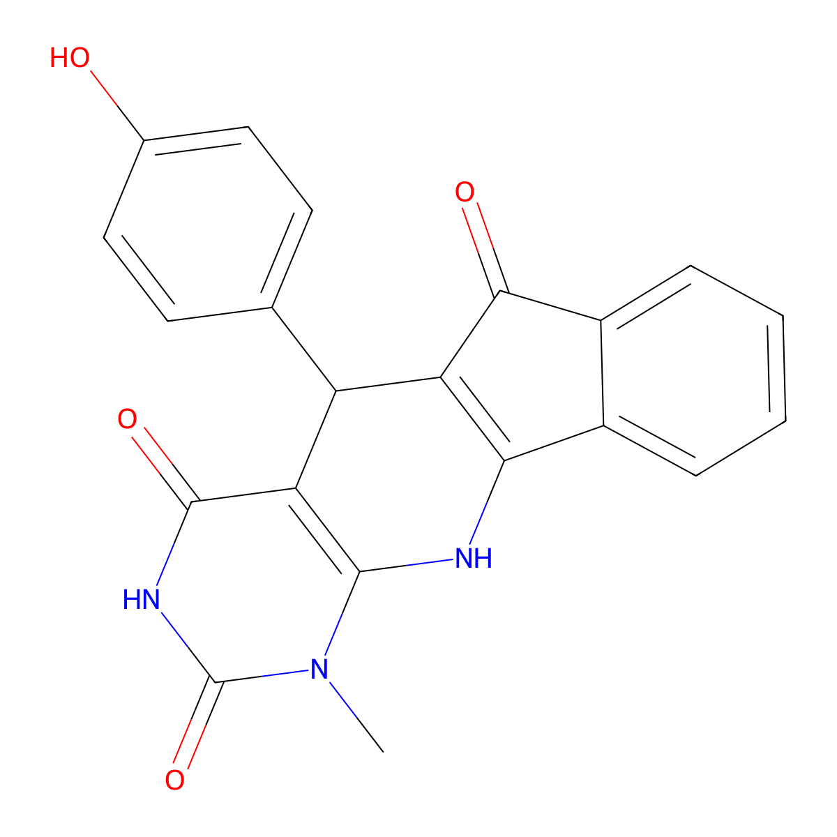 5-(4-hydroxyphenyl)-1-methyl-5,11-dihydro-1H-indeno[2',1':5,6]pyrido[2,3-d]pyrimidine-2,4,6(3H)-trione molecular structure, CAS 375840-52-1