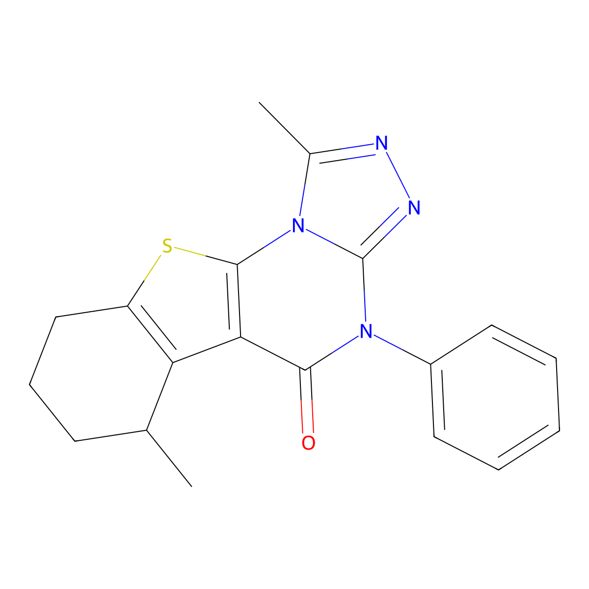 1,6-dimethyl-4-phenyl-6,7,8,9-tetrahydro[1]benzothieno[3,2-e][1,2,4]triazolo[4,3-a]pyrimidin-5(4H)-one molecular structure, CAS 375841-14-8