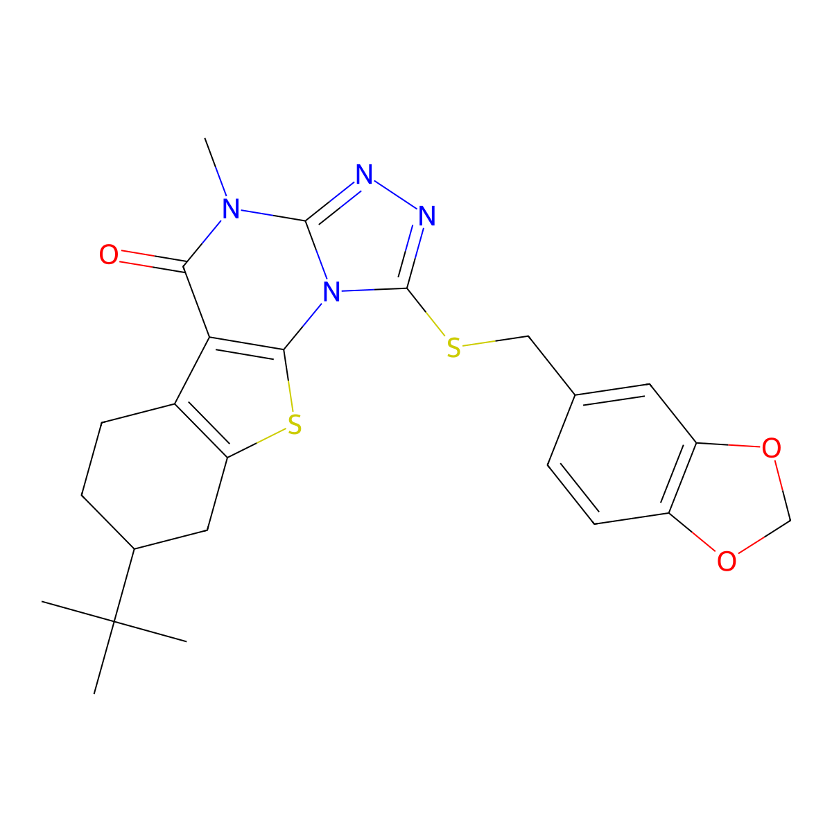 1-[(1,3-benzodioxol-5-ylmethyl)sulfanyl]-8-tert-butyl-4-methyl-6,7,8,9-tetrahydro[1]benzothieno[3,2-e][1,2,4]triazolo[4,3-a]pyrimidin-5(4H)-one molecular structure, CAS 375841-26-2