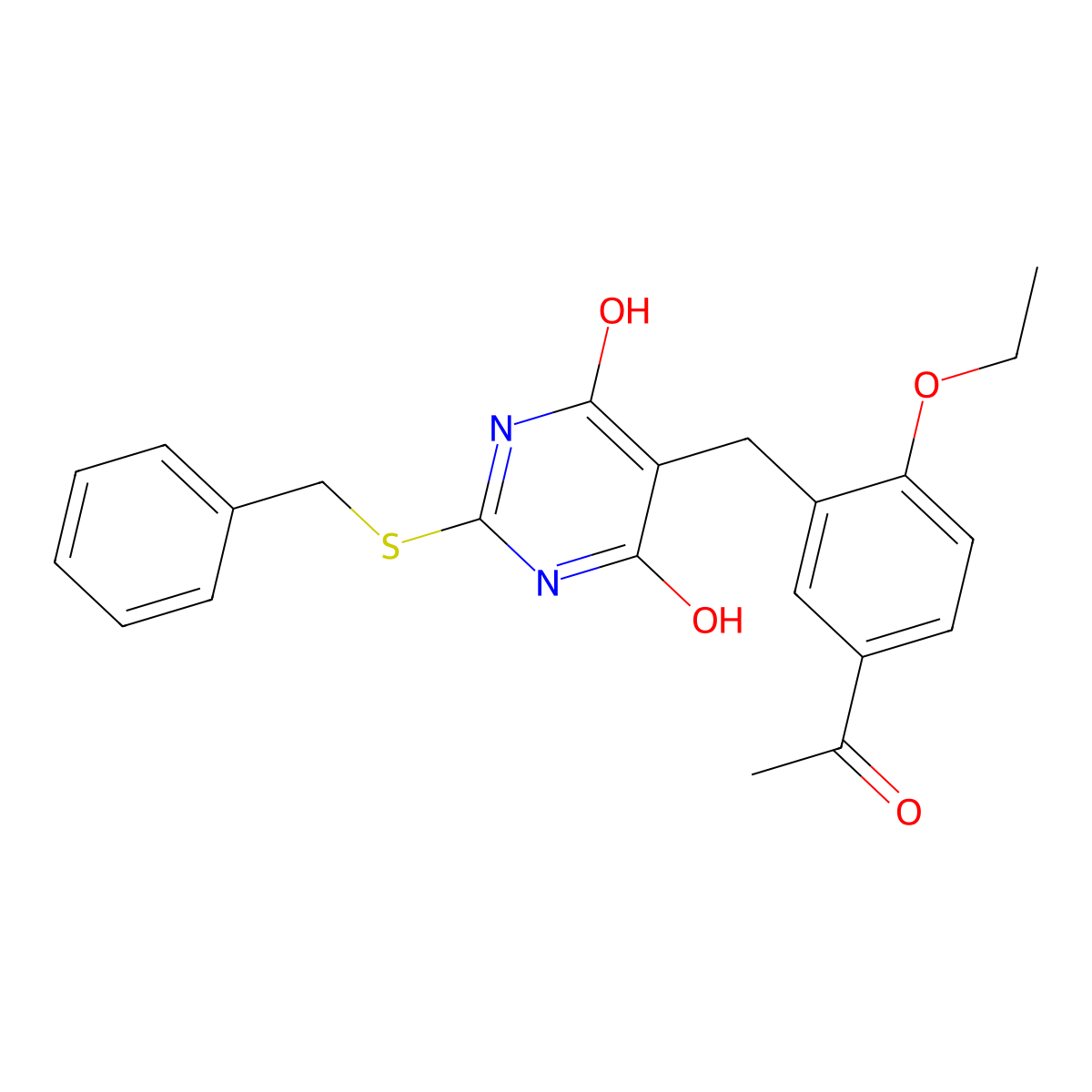 5-[(5-acetyl-2-ethoxyphenyl)methyl]-2-benzylsulfanyl-4-hydroxy-1H-pyrimidin-6-one molecular structure, CAS 375841-34-2