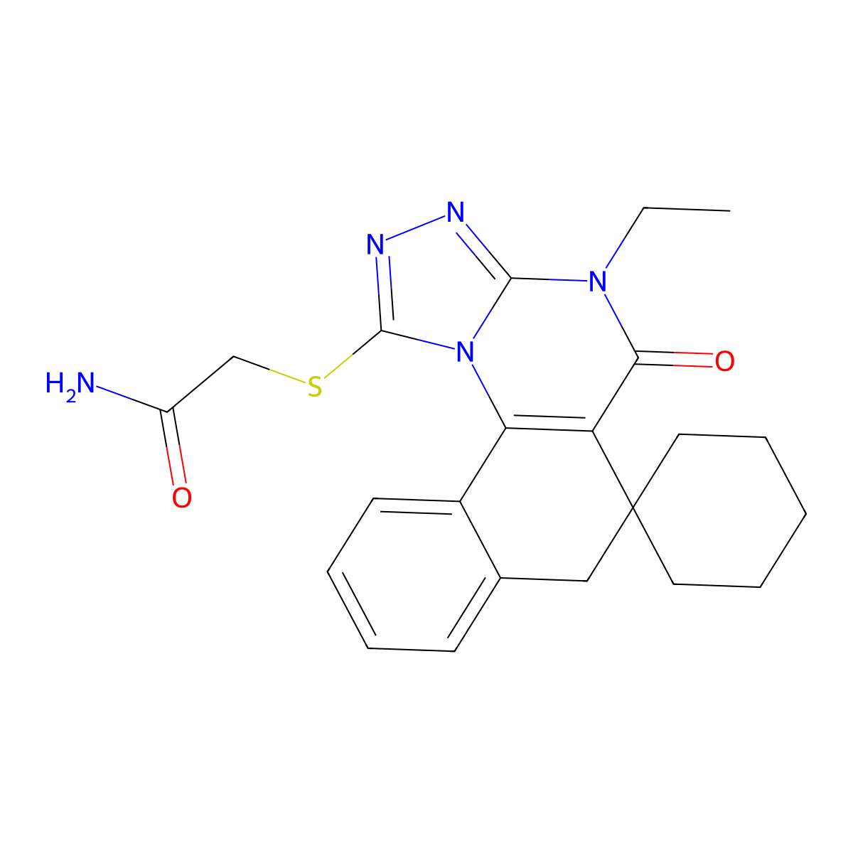 2-((4-ethyl-5-oxo-5,7-dihydro-4H-spiro[benzo[h][1,2,4]triazolo[4,3-a]quinazoline-6,1'-cyclohexan]-1-yl)thio)acetamide molecular structure, CAS 375841-57-9