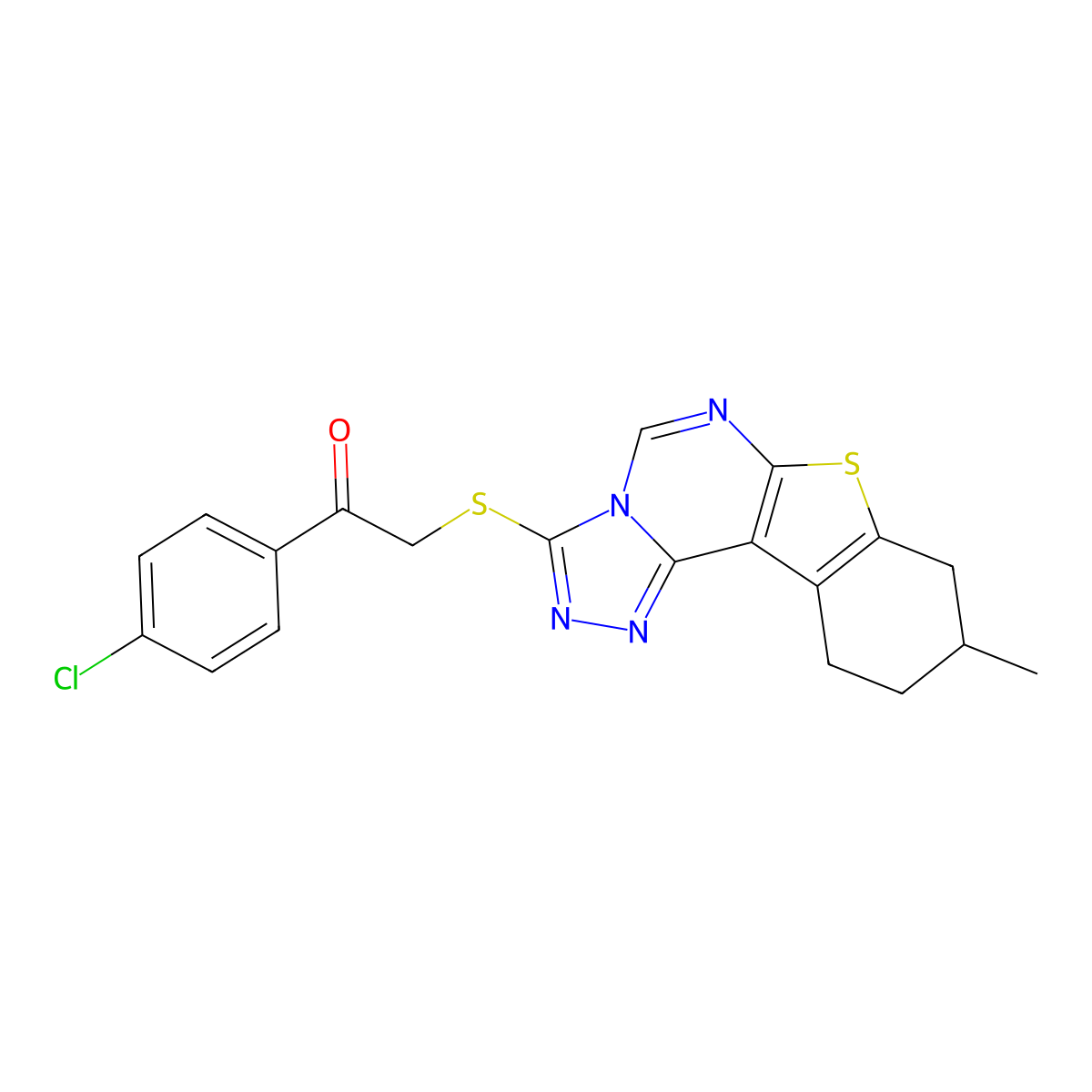 1-(4-Chlorophenyl)-2-[(9-methyl-8,9,10,11-tetrahydro[1]benzothieno[3,2-e][1,2,4]triazolo[4,3-c]pyrimidin-3-yl)sulfanyl]ethanone molecular structure, CAS 375841-69-3