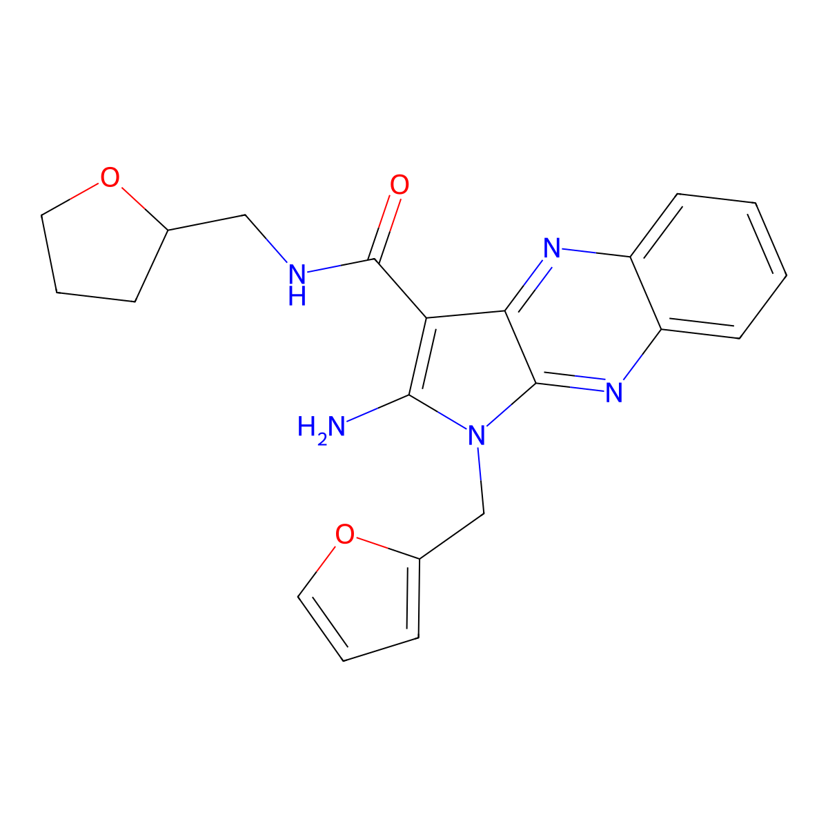 2-amino-1-(furan-2-ylmethyl)-N-(tetrahydrofuran-2-ylmethyl)-1H-pyrrolo[2,3-b]quinoxaline-3-carboxamide molecular structure, CAS 375842-35-6