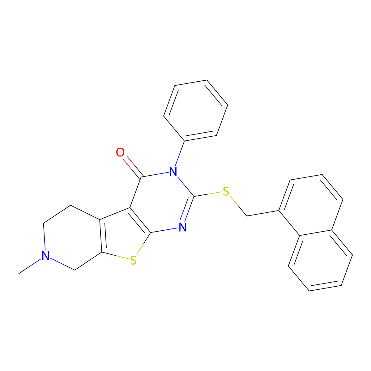 7-methyl-2-[(1-naphthylmethyl)sulfanyl]-3-phenyl-5,6,7,8-tetrahydropyrido[4',3':4,5]thieno[2,3-d]pyrimidin-4(3H)-one molecular structure, CAS 375842-39-0